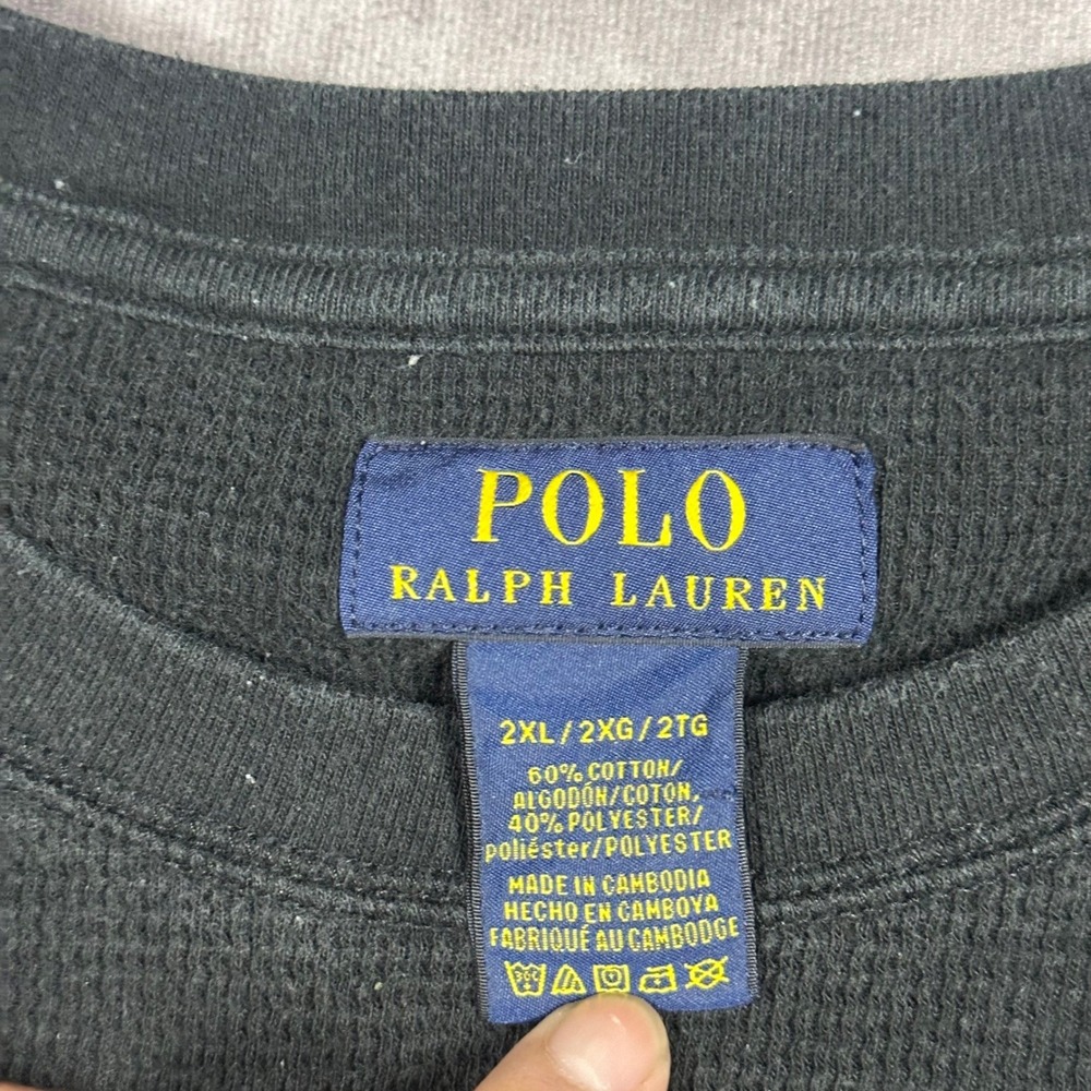 Polo Ralph Lauren Mens 2XL Waffle Knit Thermal Long Sleeve Shirt Black Red Pony - Picture 6 of 8